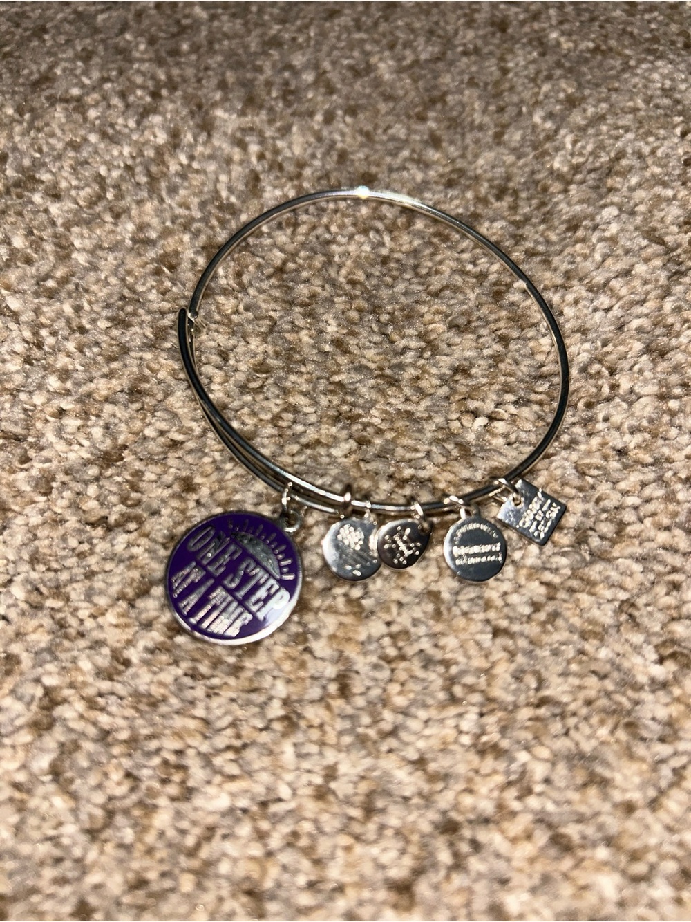 Silver Alex and Ani Bangle Bracelet with Purple Accent Charm + Bonus Bracelet